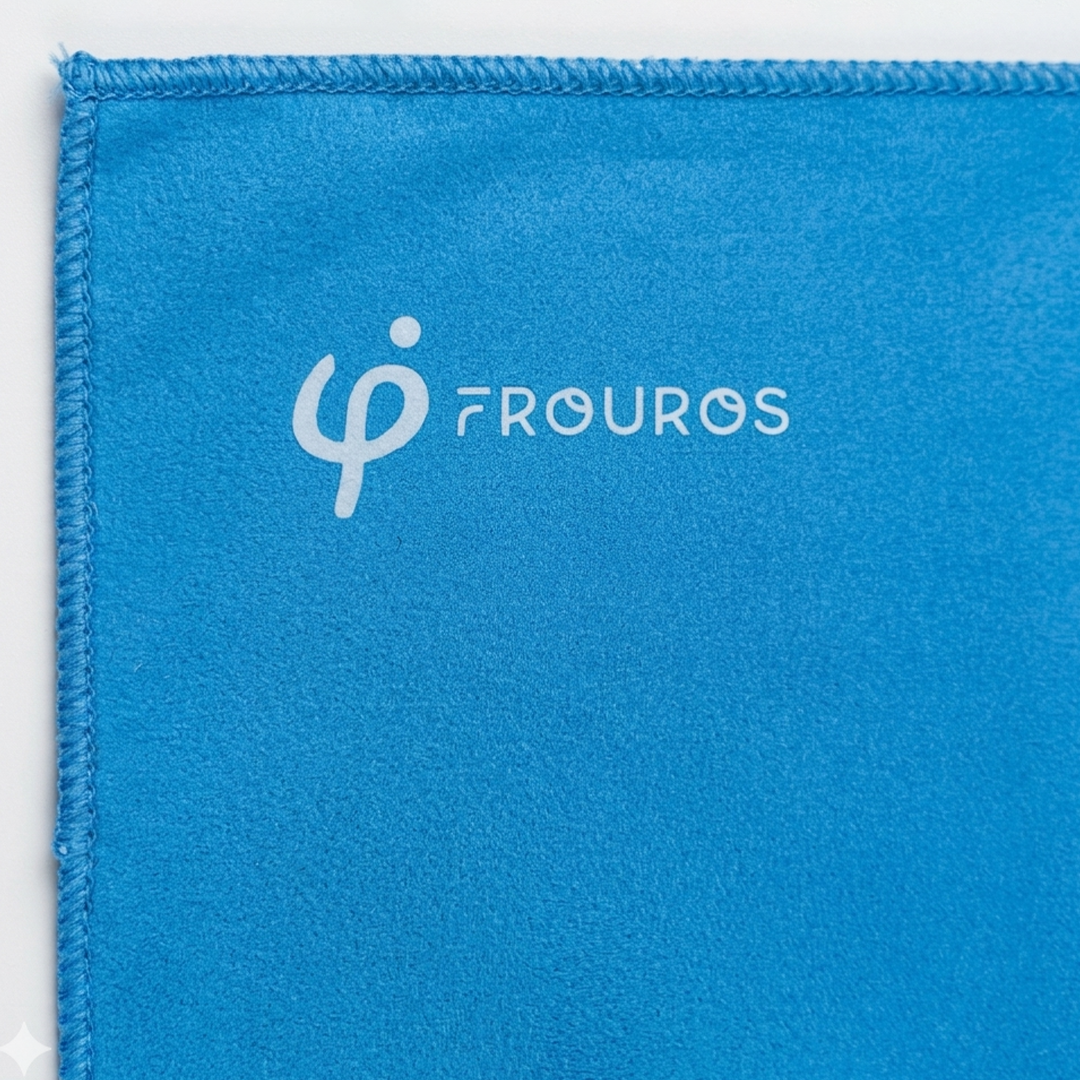 Primer plano de la toalla Frouros, mostrando la textura suave y ultra absorbente de la microfibra de alta calidad.