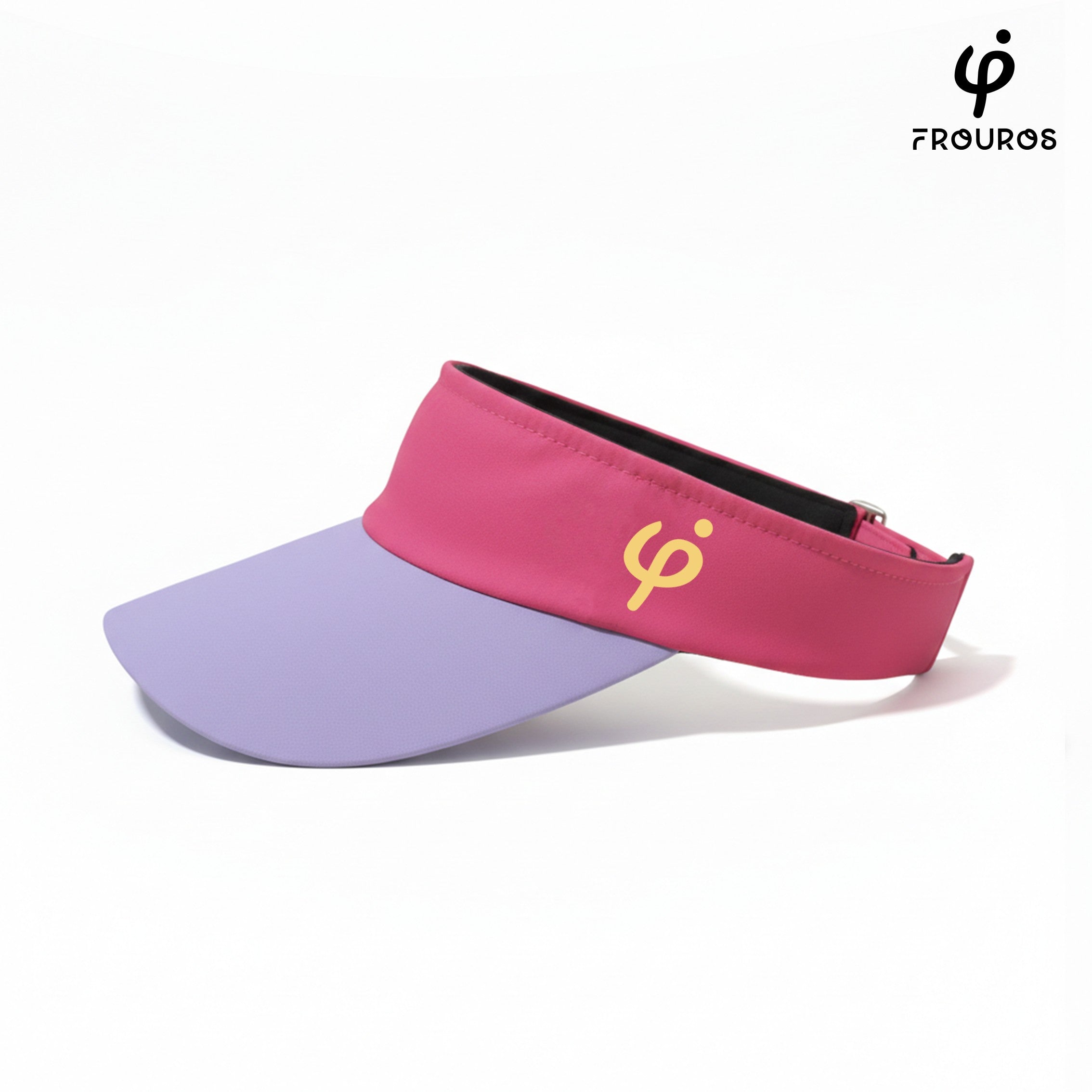 Lado de la visera fucsia lavanda Frouros con acabado textil premium y costuras reforzadas para deportistas.