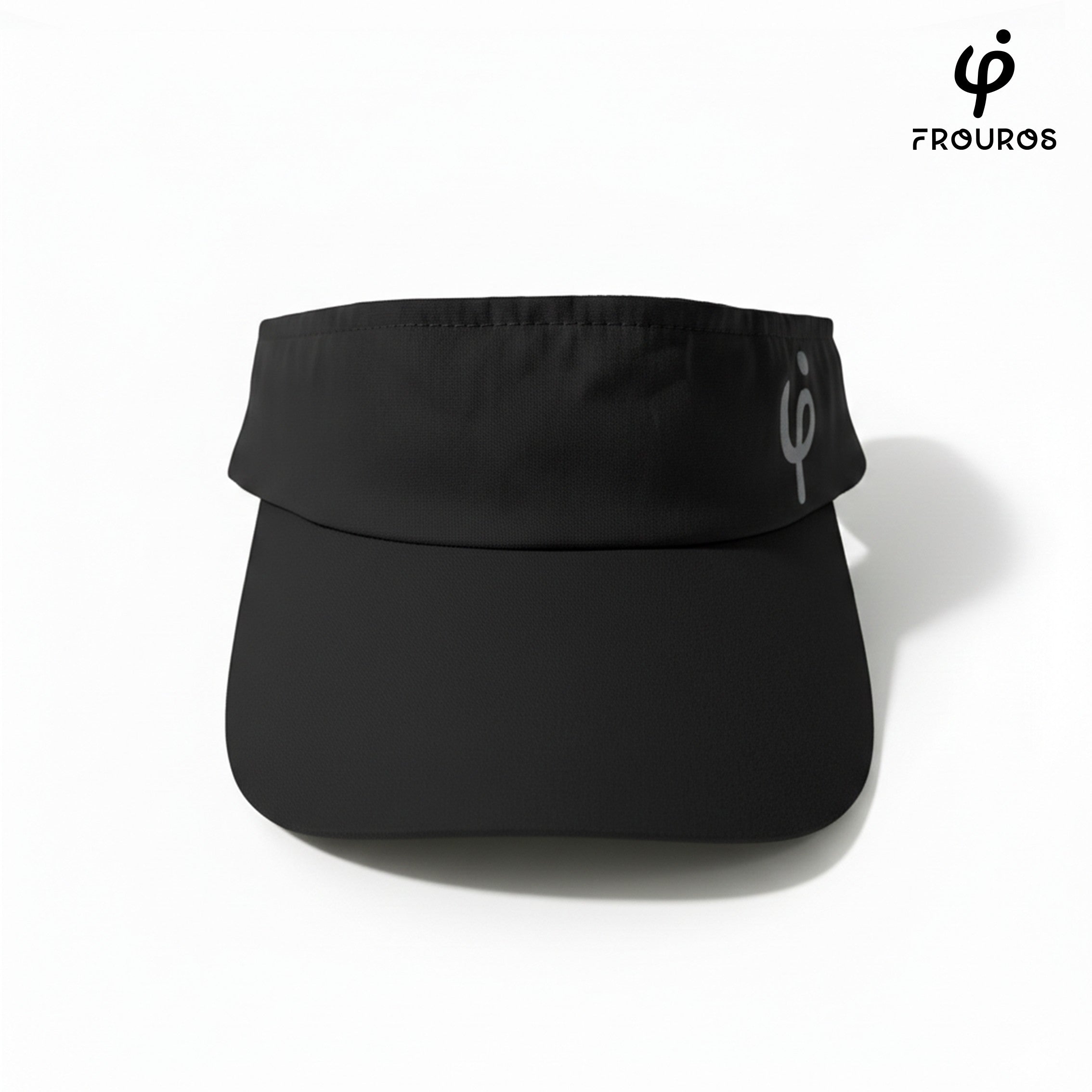 Visera deportiva negra Frouros con logotipo frontal, diseño ergonómico y transpirable para running