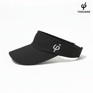Perfil lateral de visera negra Frouros mostrando la estructura ligera y visera curvada para protección solar.