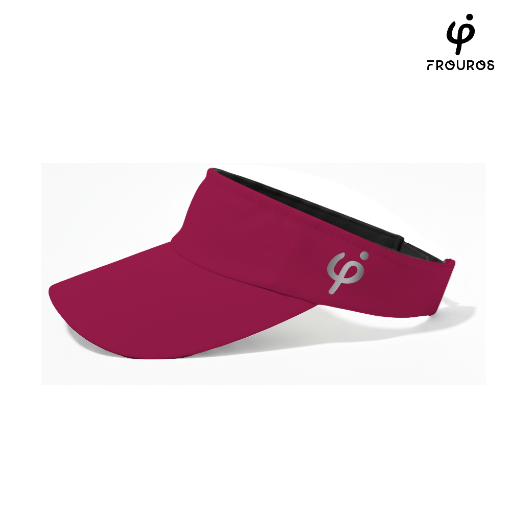Perfil lateral de visera granada Frouros mostrando el ajuste ergonómico y logotipo.