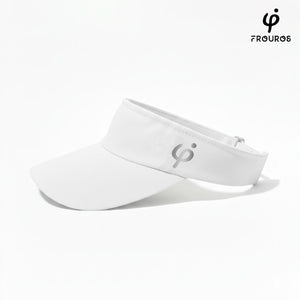 Visera blanca Frouros con detalles reflectivos para mayor seguridad y visibilidad en carreras nocturnas.