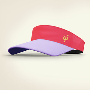 Visera deportiva bicolor fucsia lavanda Frouros, accesorio de alto rendimiento para tenis, pádel y running.