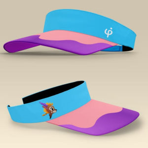 Visera deportiva para niños Frouros con personaje de gacela, diseño tricolor en turquesa, rosa y morado, para realizar deporte